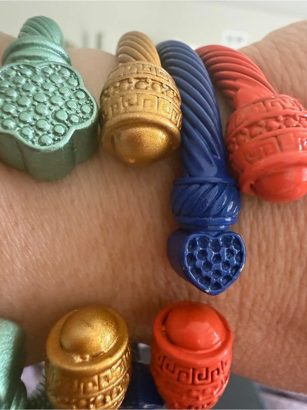 Colorful Twisted Cable Cuff Bracelets - Set of Blue, Yellow, Red, Green